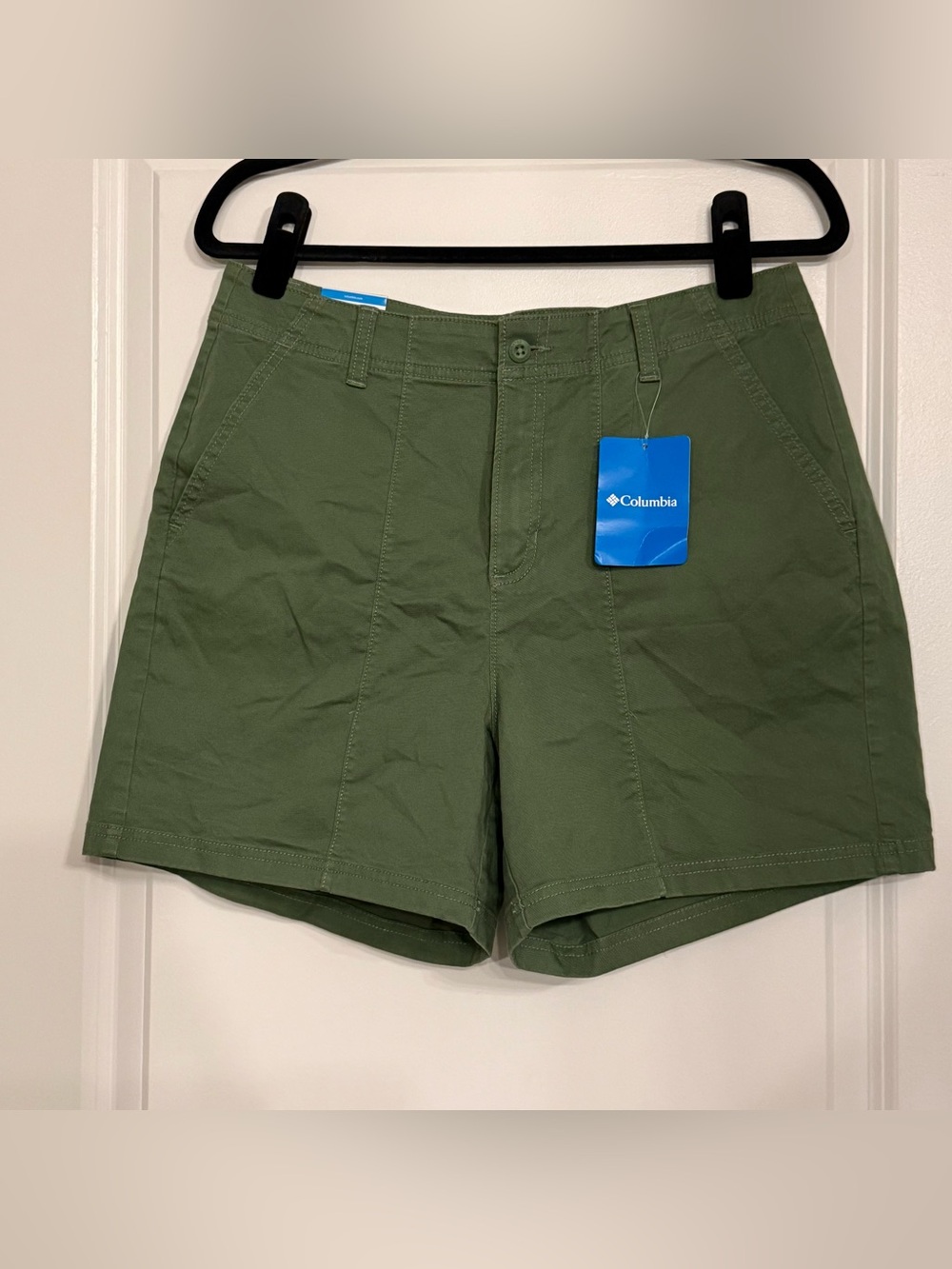 NWT Columbia Calico Basin Cotton Shorts Olive Green Size 10 Short Stretch - Picture 2 of 9